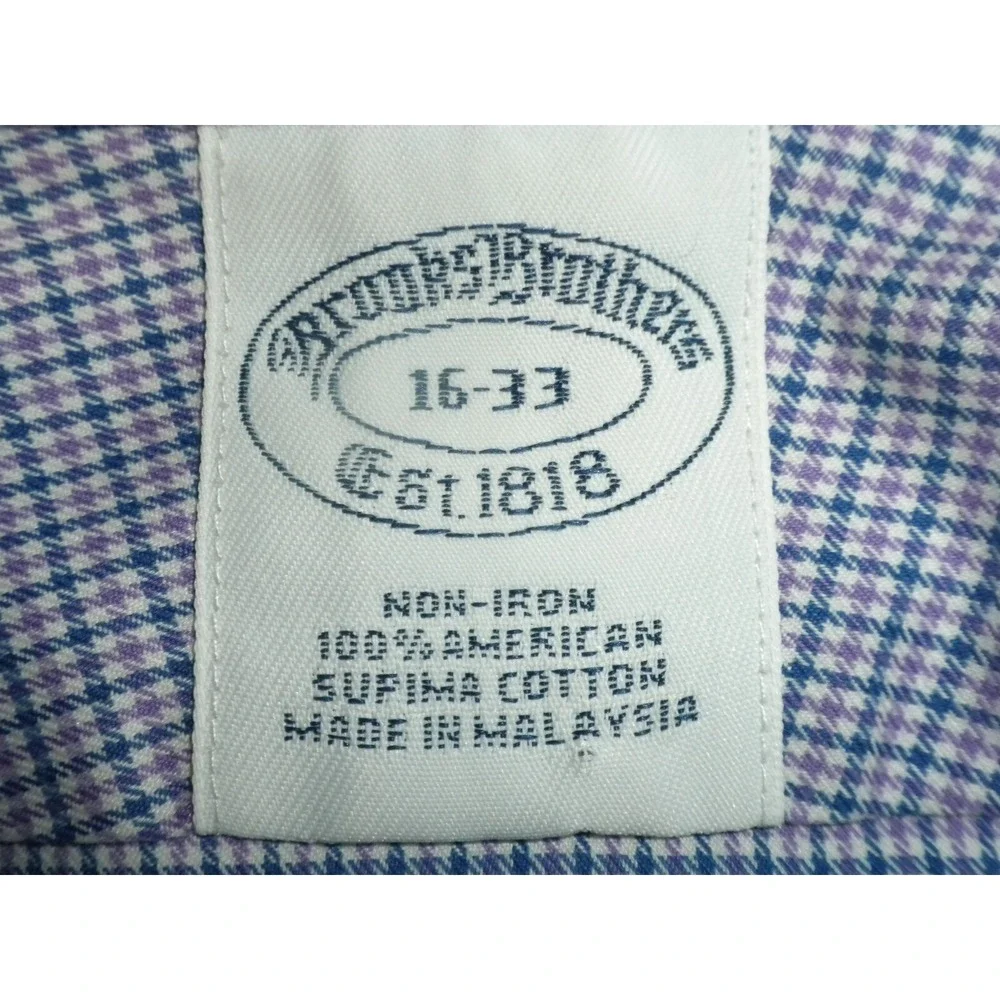 Brooks Brothers Dress Shirt Mens 16-33 XL Purple‎ Button Front Non Iron Supima